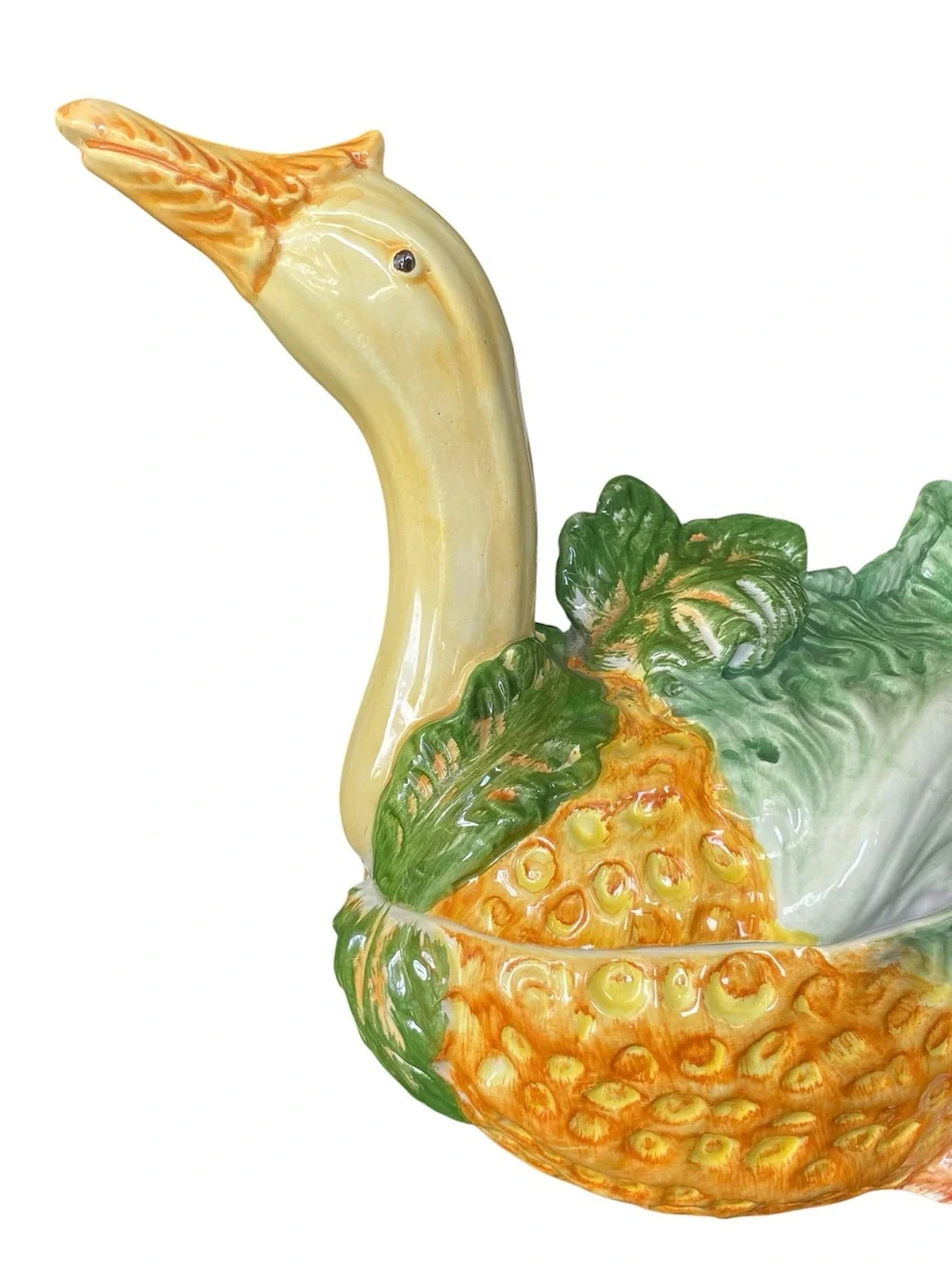 Vintage Vietri Italy Goose Cabbage Tureen Majolica Botanical Kitsch